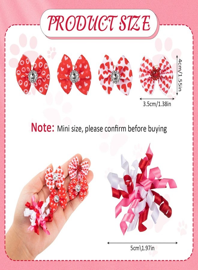 تشوانغ دي مجموعة تشوانغدي من 24 قطعة من ربطات شعر الكلاب لعيد الحب، مشبك صغير مع شريط مطاطي، ربطات شعر مجعدة مزينة بأحجار الراين، إكسسوارات شعر للجراء والقطط بنمط قلب - Image 2